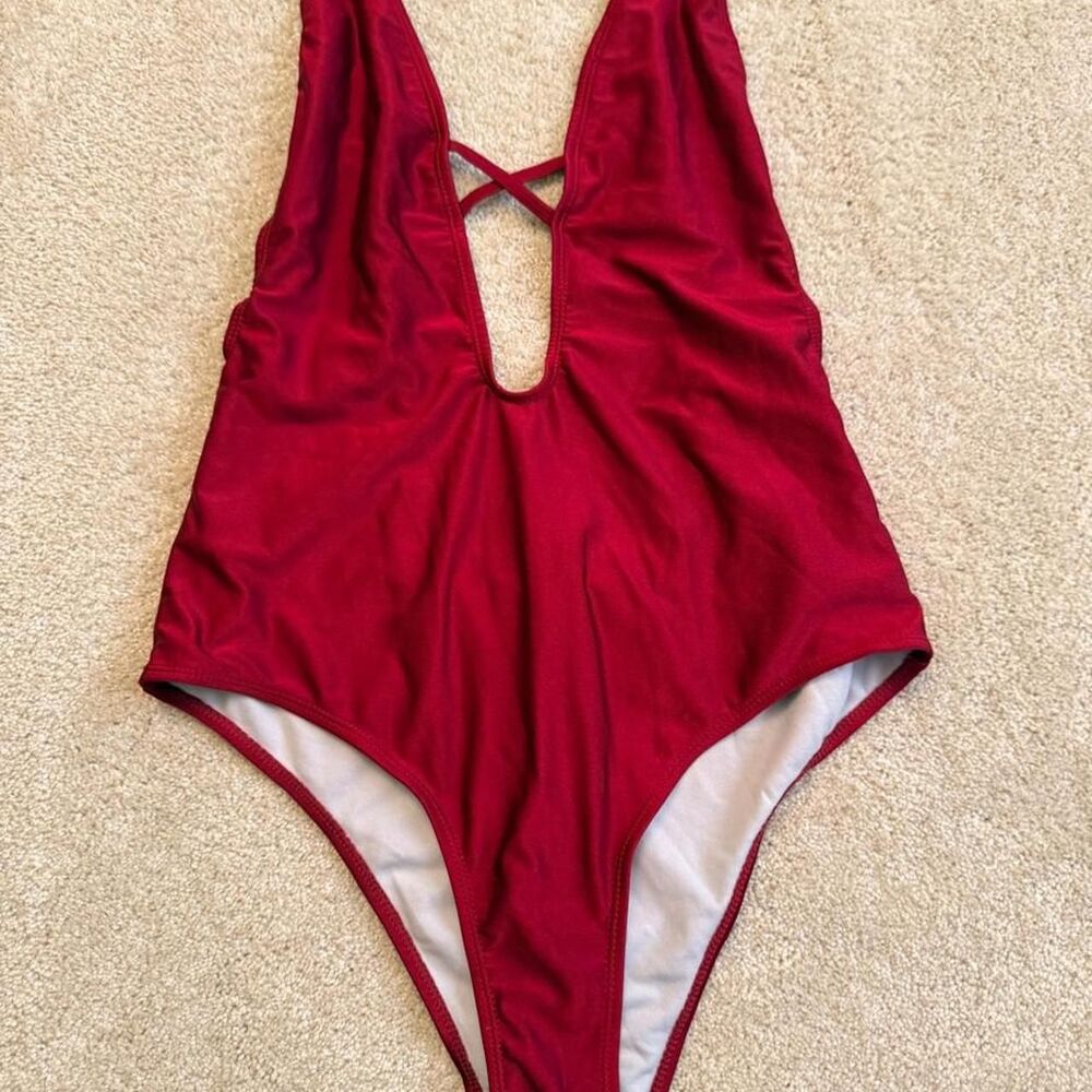 Unbranded Women's Red and Burgundy Swimsuit-one-piece